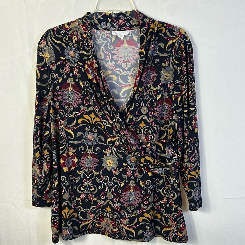 Charter Club Wrap Style Top Size XL New 3/4 Sleeve Gold Bar Cross Wrap Fasten